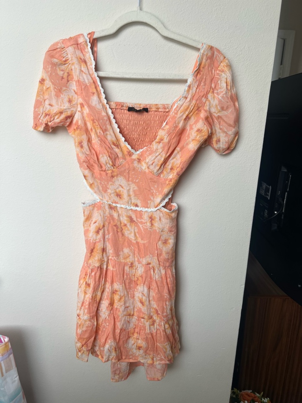 City Studio Peach Floral Mini Dress with cutout